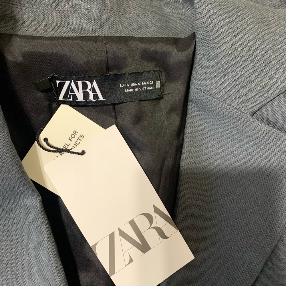 ZARA New Gray Linen Blend Belted Lapel Collar Long Sleeves Blazer Size S 2753129 - Picture 16 of 17